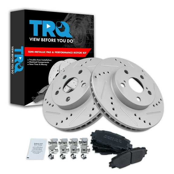 TRQ Front Performance Brake Pad & Rotor Kit Brake Pads Brake Rotors Set Semi-Metallic Fits Select 2011-2017 Lexus CT200h 2010-2015 Toyota Prius 2012-2015 Prius Plug-In
