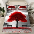 thumbnail image 2 of jejeloiu Romance Nature Theme Twin Sheet Sets,Tree River Mountain Twin Fitted Sheet,Red Fall Leaves Flat Sheet For Men Women,Ultra Soft Home Decor,3 Pieces, 2 of 7