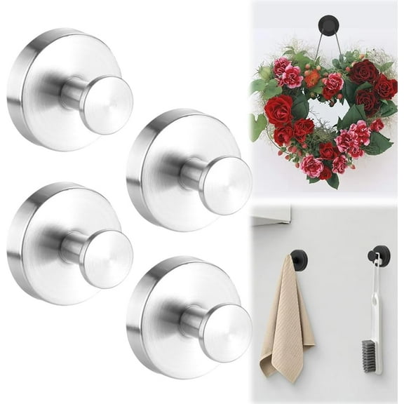 Surpdew Suction Cup Hooks For Wreaths On Glass, 2025 New Model No-Drill Suction Cup Hook, Suction Cup Hooks Wreath Hangers, Metal Hook For Showers, Bathrooms, Window Glass, Door, And Wall Silver 4Pc
