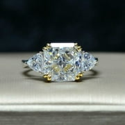 SHREE JEWELS 4Ct Asscher Cut Lab-Created Diamond Three Stone Engagement Ring 14K Gold Finish