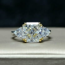 4Ct Asscher Cut Lab-Created Diamond Three Stone Engagement Ring 14K Gold Finish