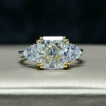4Ct Asscher Cut Lab-Created Diamond Three Stone Engagement Ring 14K Gold Finish