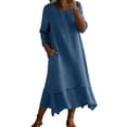 thumbnail image 2 of Guieoi Womens Dresses Fall Plus Size Casual Long-Sleeve Round-Neck Dress with Layered Hem and Pockets Blue S, 2 of 8