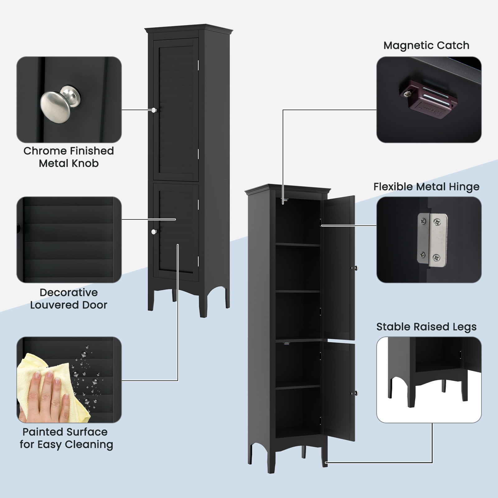 Patiojoy Freestanding Bathroom Storage Cabinet Tall Narrow Storage Cabinet with 1 Adjustable Shelf 1 Drawer and 2 Doors Black