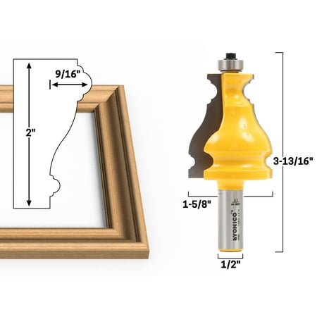 

Medium Elegant Picture Frame Molding Router Bit - 1/2 Shank - Yonico 16191