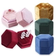 thumbnail image 3 of Hexagon Shape Velvet Jewelry Box Double Ring Storage Box Woman Gift Earrings Package Case Wedding Ring Display Packaging Box green-Single, 3 of 6