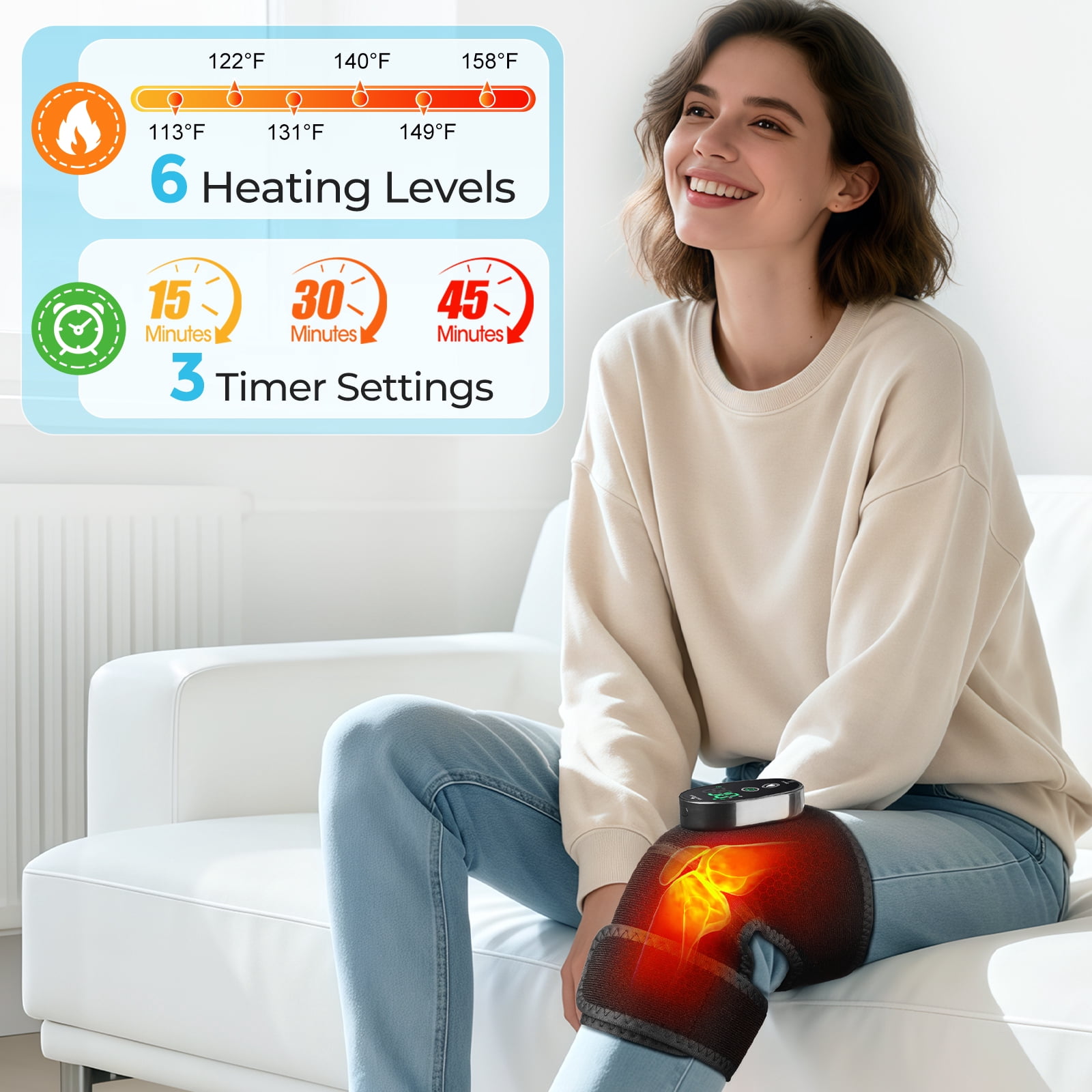 Cordless Heated Knee Brace, 3-In-1 Heated Knee Elbow Shoulder Brace Wrap, Knee Heating Pad for Relief, Knee Warmers with Multiple Heating Modes, Knee Wrap Support