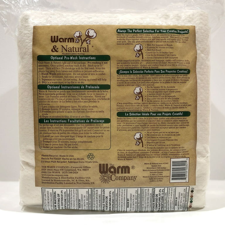 Warm Company Warm & Natural Cotton Batting Queen 90 x 108 - 1 Pack 