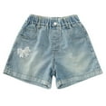 thumbnail image 6 of LIIPEE Girls Jeans Shorts Summer Fashion Bowknot Stretch Elastic Waist Denim Shorts With Pocket Girls Trendy Beach Vacation Daily Wear Shorts,Blue,12-13 Years, 6 of 9