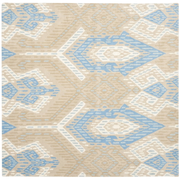 SAFAVIEH Wyndham Donella Geometric Wool Area Rug, Blue/Ivory, 7' x 7' Square