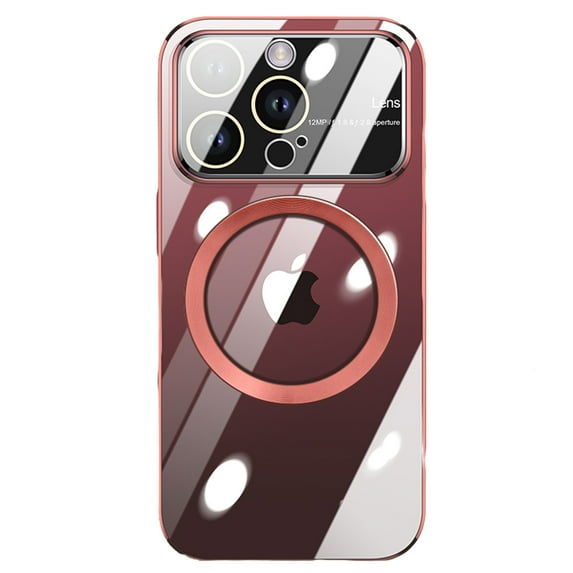 ELEHOLD Plating Clear Case for iPhone 14 Pro Max, Transparent Rugged PC Tempered Glass Camera Lens Protector Anti-Yellowing Slim Lightweight Case Compatible with MagSafe,Red