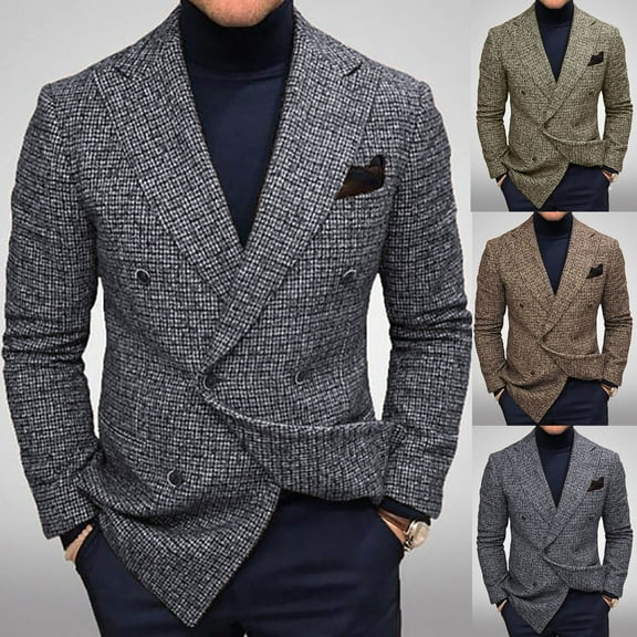 Miluxas Men's Classic Fit Plaid Casual Blazer Jacket Notched Lapel Two Button Suits Coats Striped Business Blazers Coat Gray