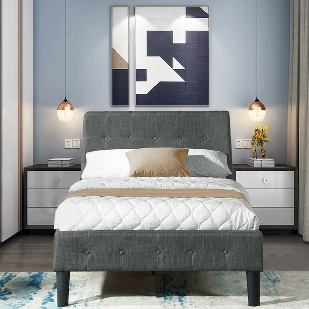 Twin Upholstery Platform Bed, YOFE Twin Bed Frames with Headboard and