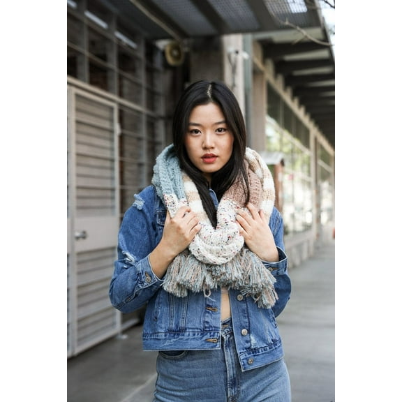 Boho Speckle Stripe Tassel Scarf