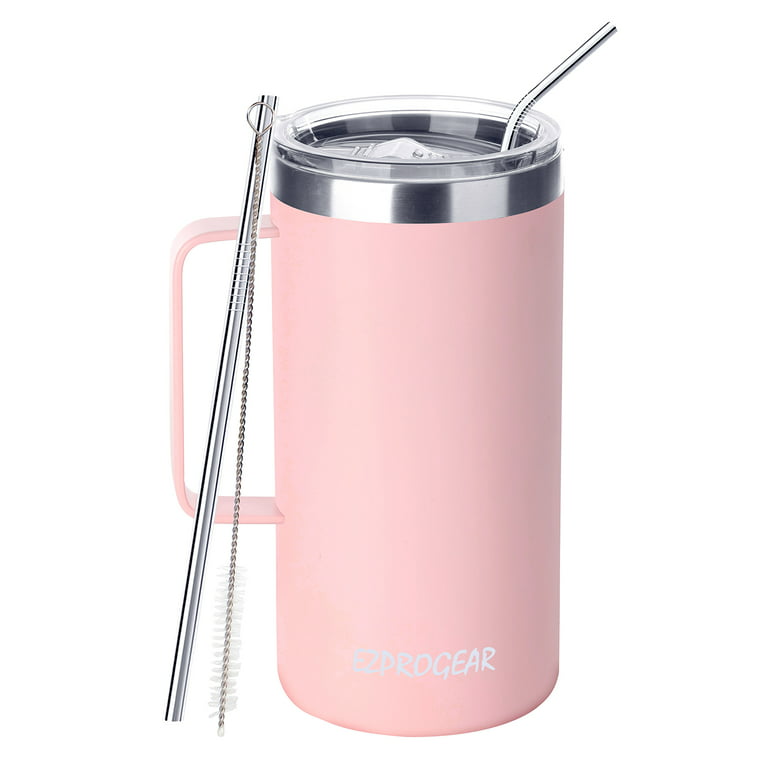 Ezprogear 40 oz Carnation Pink Stainless Steel Mug Beer Tumbler Double Wall  Coffee Cup with Handle and Lid