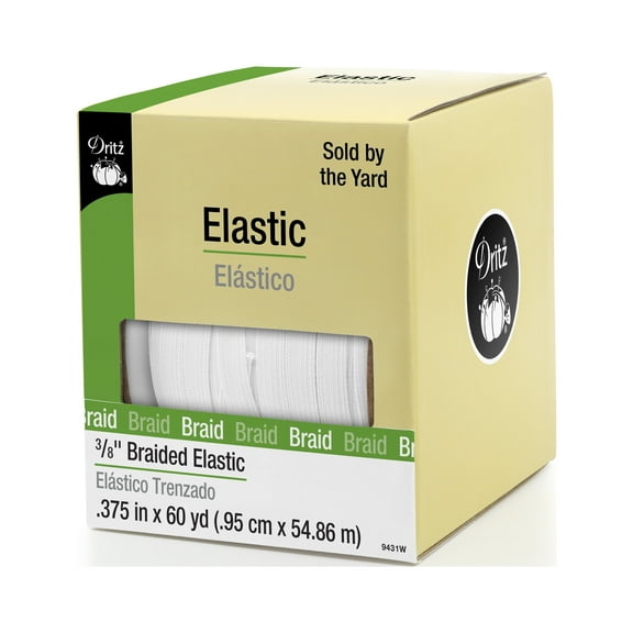 Dritz 3/8" Braided Elastic, White, 60 yd