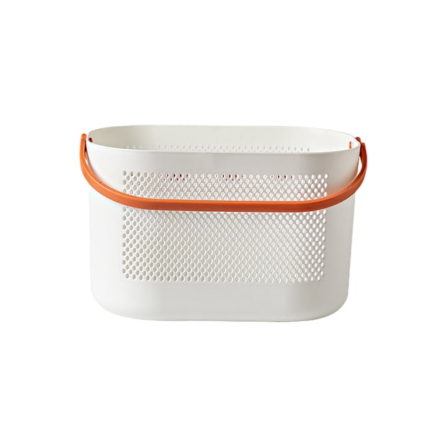 Cesta de ducha de plástico con asa, organizador de almacenamiento de baño grueso con orificios de drenaje para productos de baño, toallas, almacenamiento de frutas, multiusos.