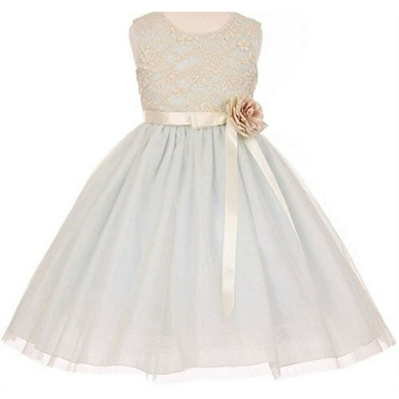 Big Girls' Elegant Contrast 3D Lace Tulle Flowers Girls Dresses Blue Size 10