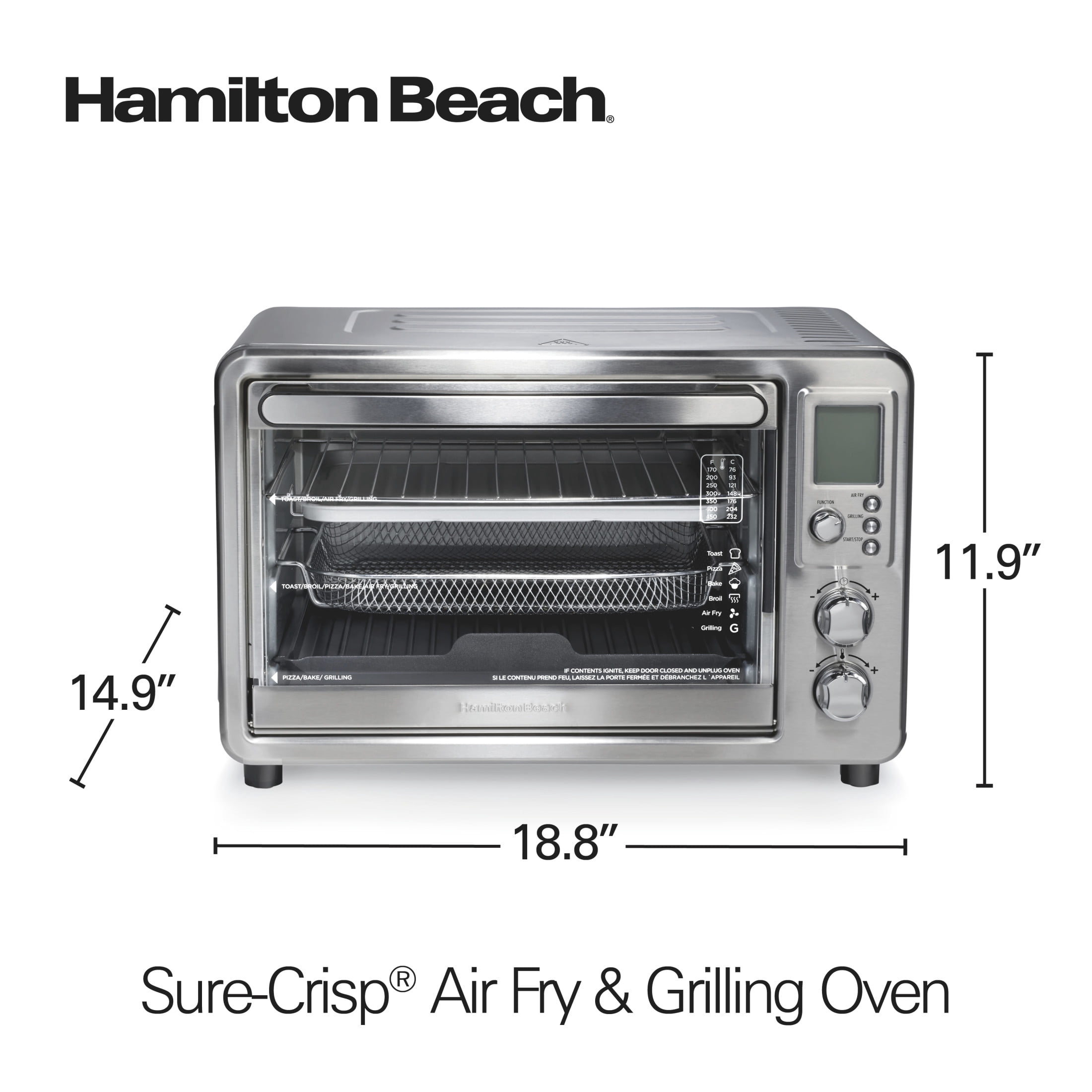 Hamilton Beach 6-in-1 Air Fryer Toaster Oven Combo & Electric Indoor Grill with Sure Crisp Technology, Stainless Steel