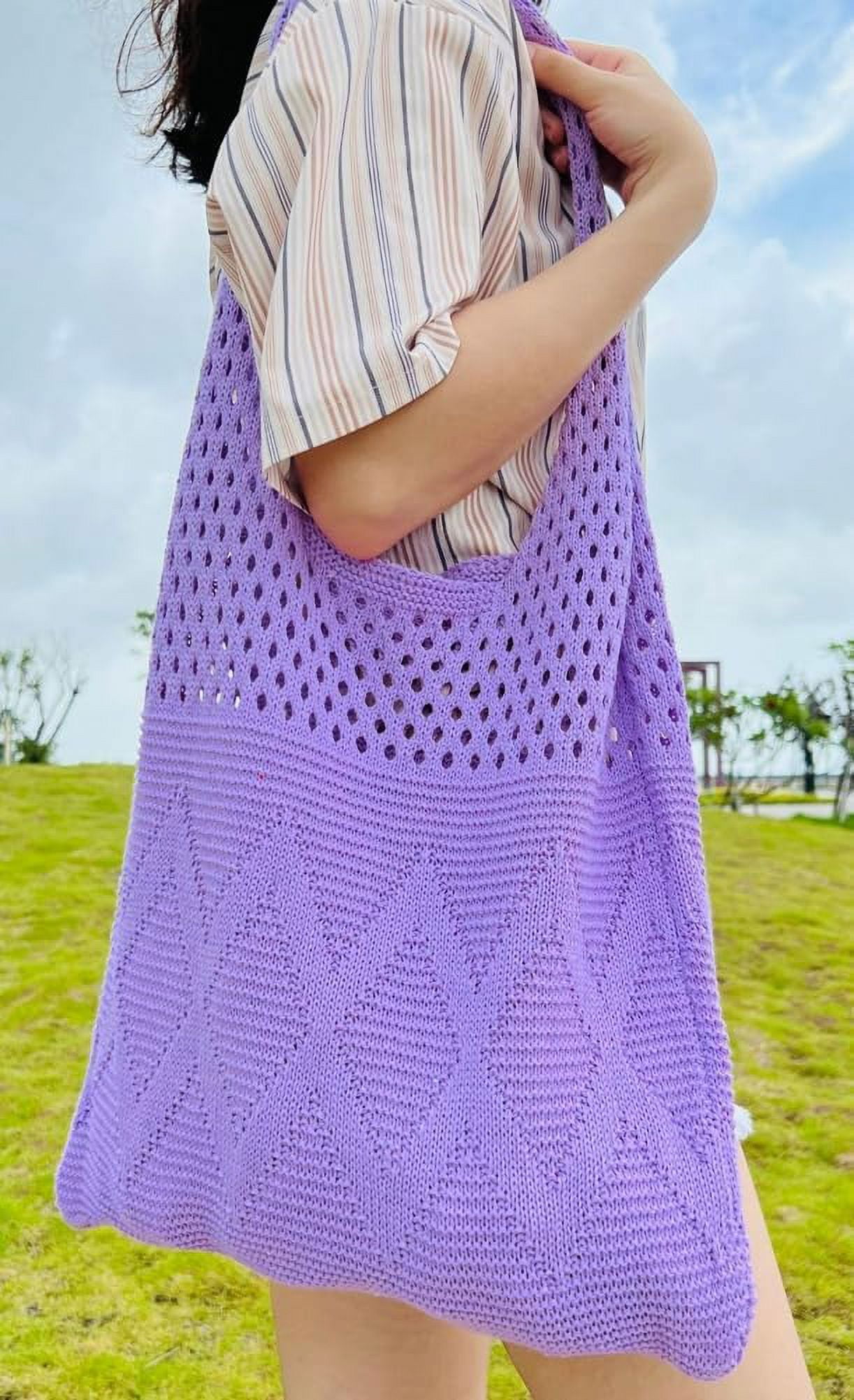 Kukuzhu Women's Crocheted Tote Bag Knitted Hobo Beach Bag Aesthetic Handmade Shoulder Handbag Cute Purse Travel Shopper
