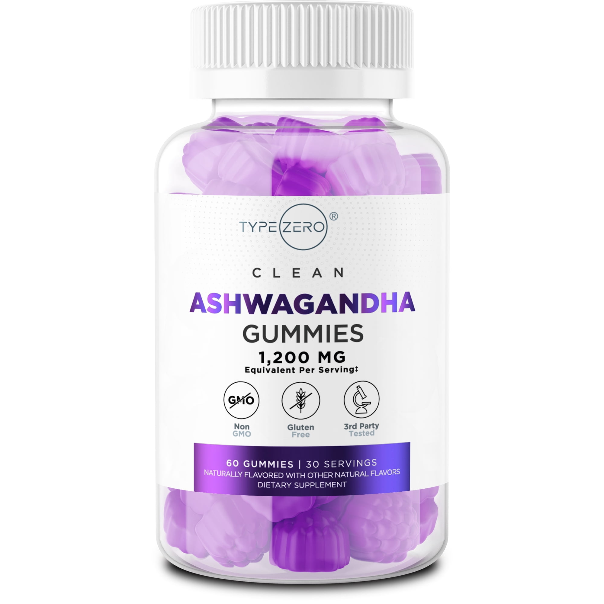 Type Zero Ashwagandha Gummies (60 Count) - 1200mg Equivalent Per Serving - Gluten-Free, Non-GMO