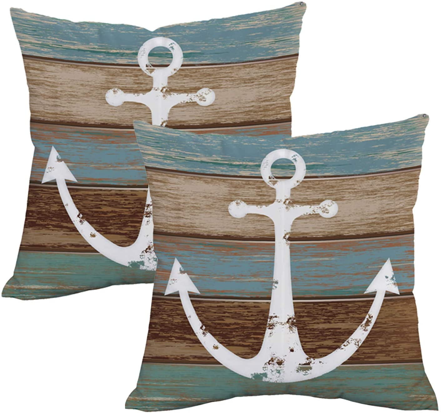 Nautical Anchor Farmhouse Pillowcase 18 x 18 Inch Square Throw Pillow Cover Decorative Pillowcover for Sofa Bedroom Car Sofa 