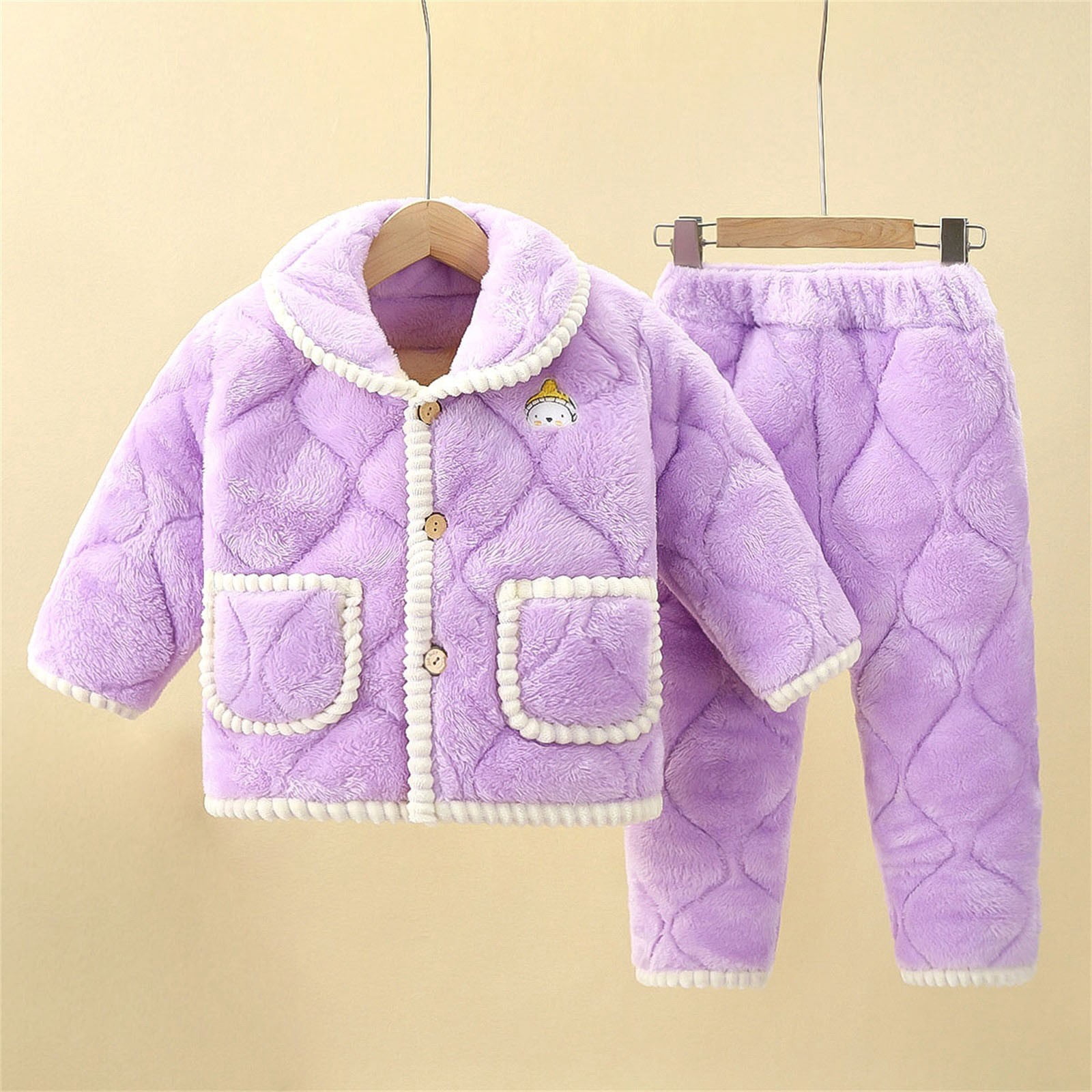 Coerni Kids Clothes Sets Baby Girls Fleece Outfits Long Sleeve Sweatshirt Fleece Pants Warm Indoor Clothing for Winter