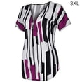 thumbnail image 4 of Qarigey Camiseta de mujer con cuello en V y rayas en la parte de manga corta con cremallera blusa delgada Prendas para la parte del cuerpo Púrpura 3XL, 4 of 5