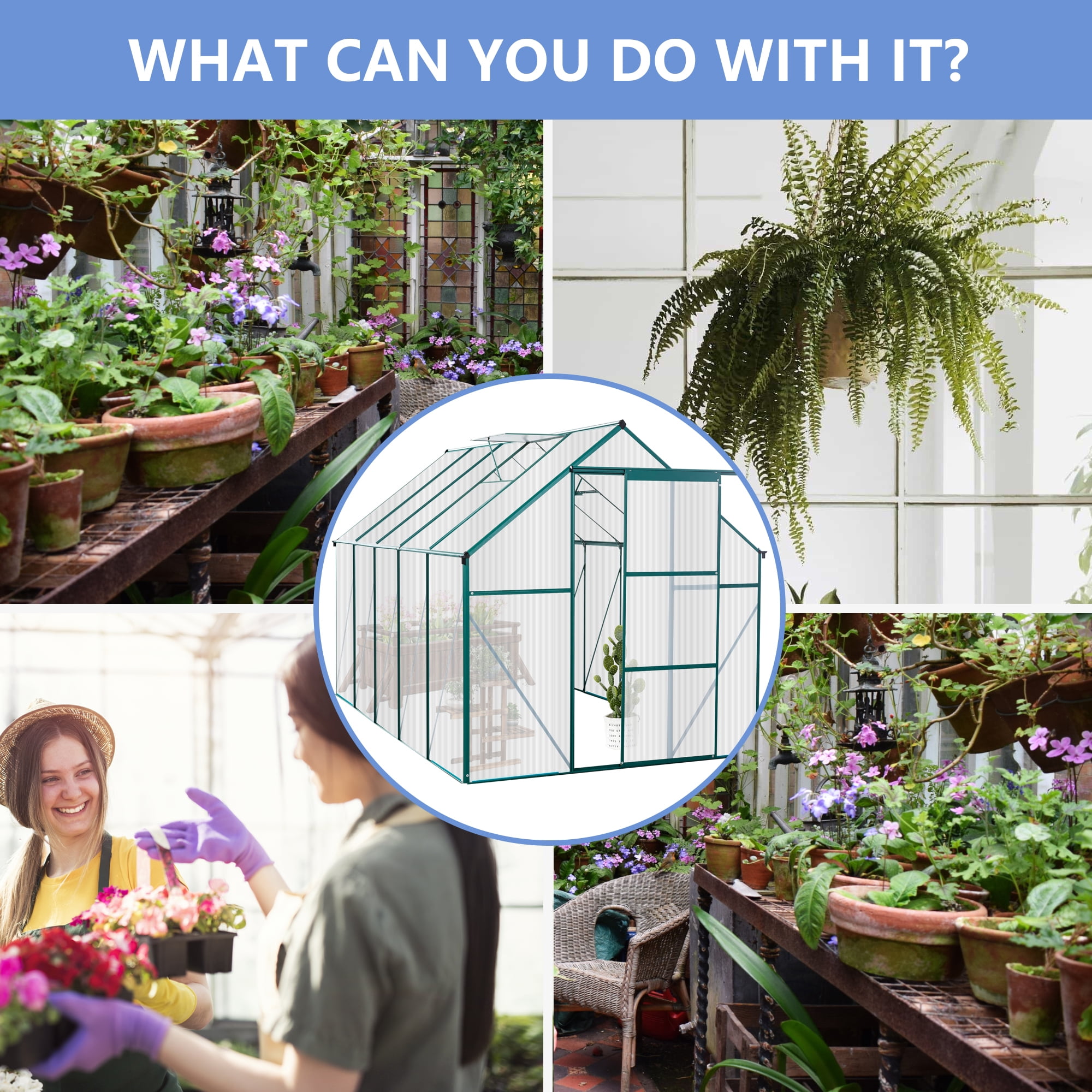 YIYADO 6x10 Ft Greenhouse, Polycarbonate Greenhouse, Elevated Base, Heavy Duty Walk-in Greenhouse for Outdoor Gardens, Backyards, Patios, Lawns, Easy to Assemble