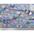 thumbnail image 2 of Soimoi polyester Crepe Fabric Leaves,Floral & Hummingbird Bird Print Fabric by Yard 52 Inch Wide, 2 of 3