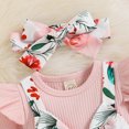 thumbnail image 4 of Ketyyh-chn99 Baby Girl Outfit Infant Romper Suspender Dress Fall Winter Long Sleeve Ruffle Ribbed Bodysuit Headband Clothes Jumpsuit with Bow Headband 0-3 Months,Red, 4 of 5