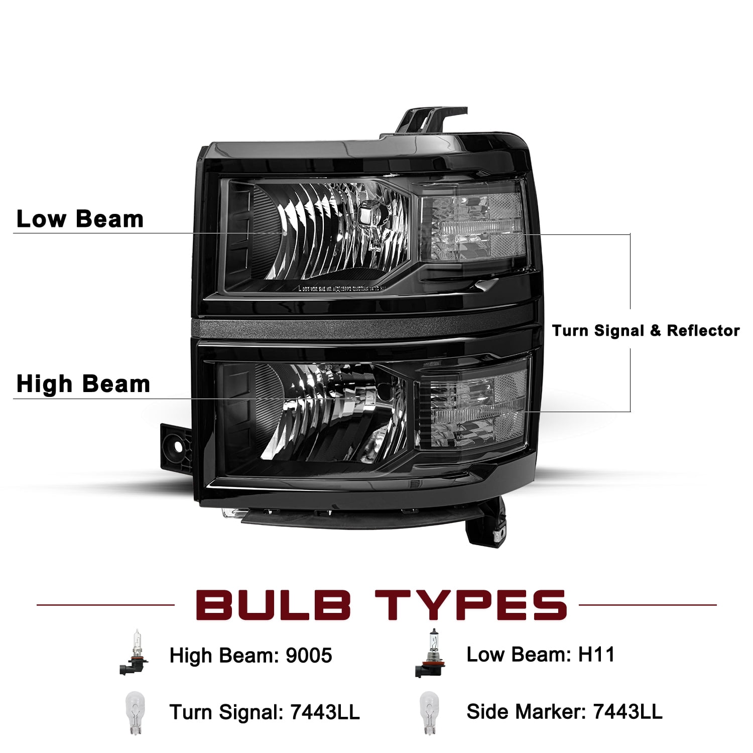 Black Headlights For 2014-2015 Chevy Silverado 1500 Pickup Headlamps LH+RH 14-15