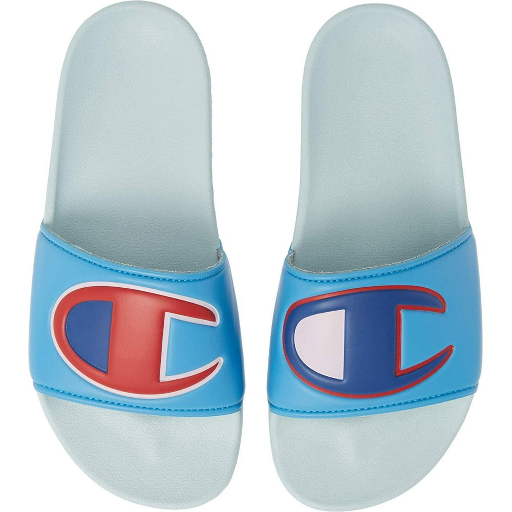 pink and blue champion slides