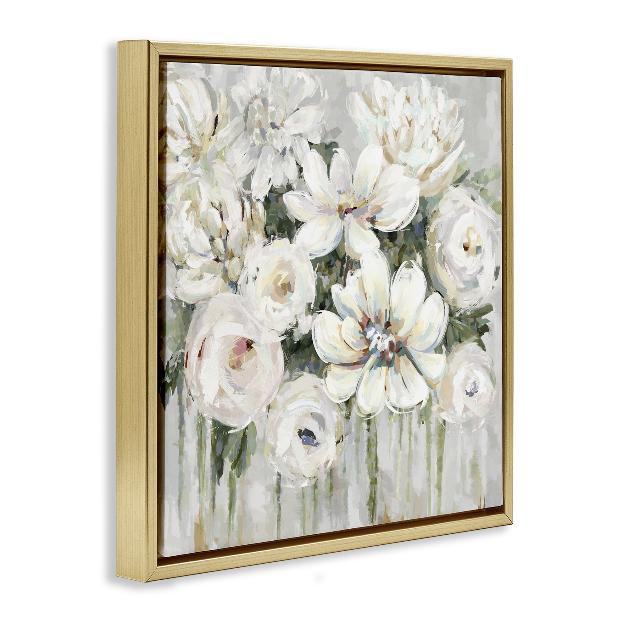 Stupell Industries Abstract Bouquet with Greenery Botanical & Floral Painting Gold Floater Framed Canvas Art Print Wall Art, 18 x 18