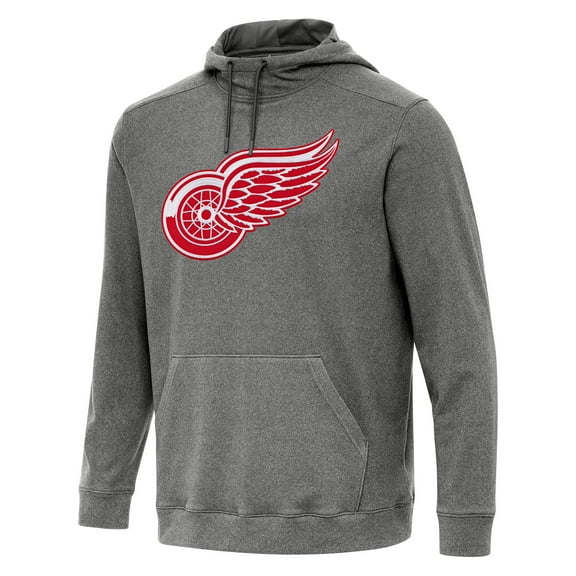 Men's Antigua Heather Black Detroit Red Wings Cloud Pullover Hoodie