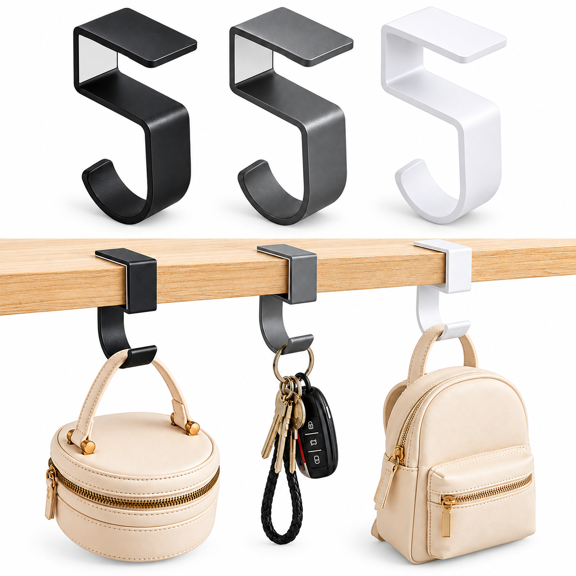 Desk Edge Hooks, 3 pack Aluminum No Drill Clip Hangers, 11 lb Capacity for Backpacks, Headphones and Accessories, Black Gray White