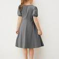 thumbnail image 4 of Girls Summer Dresses Crewneck Puff Sleeve Midi Dress Loose Fit Flowing A Line Dress with Button Decoration 5-15 Years, 4 of 5