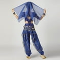 thumbnail image 7 of Kids Girls Belly Dance Halter Top Pants Costume Set Sequin Indian Dance Outfit with Head Veil Waist Chain and Bracelets, 7 of 7