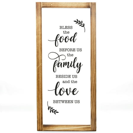 Bless This Food Before Us Sign - Farmhouse Kitchen Decor, Kitchen Wall Decor, Rustic Home Decor, Country Kitchen Decor with Solid Wood Frame 8x17 Inch