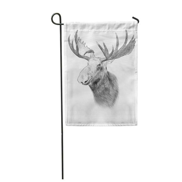 NUDECOR Deer Moose on White in Draw Sketch Style Antler Beast Black Bull Canada Garden Flag Decorative Flag House Banner 28x40 inch