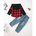 thumbnail image 5 of 12 Months Baby Boys Clothes 18 Months Boys Fall Winter Pant Set Toddler Boys Long Sleeve Hooded Plaid Top Jeans Pants 2PCS Outfits Set Red, 5 of 10