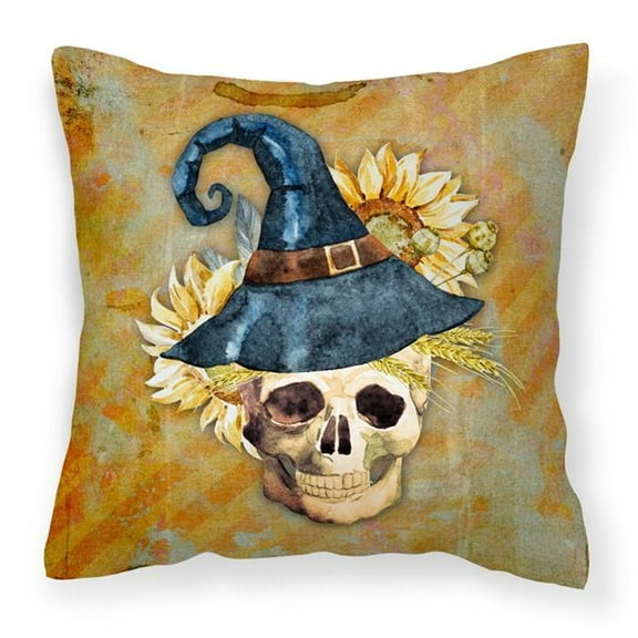 Day of the Dead Witch Skull Fabric Decorative Pillow - 18 x 3 x 18 in.