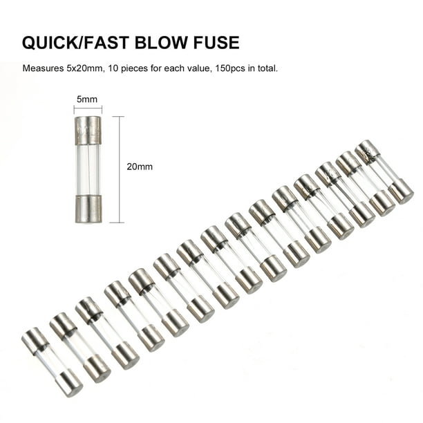 100 pièces/ensemble de fusibles de tube de verre assortis ensemble de  fusibles en verre à soufflage rapide 0.2A-20A Kit avec boîte de rangement 