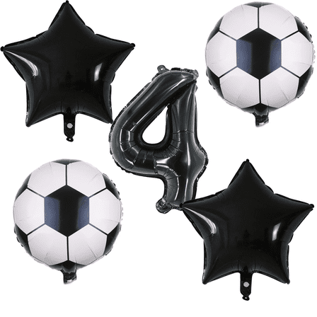 Soccer Theme 4th Birthday Party Foil Balloons Black White Number Stars Balloons