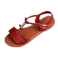 thumbnail image 2 of Dressy Sandals Women Odoly Womens Sandals Women's Fashionable Casual All-Match Outer Wear Round Head Spring And Summer Flat Open Toe Roman Beach Sandals Red, 2 of 5