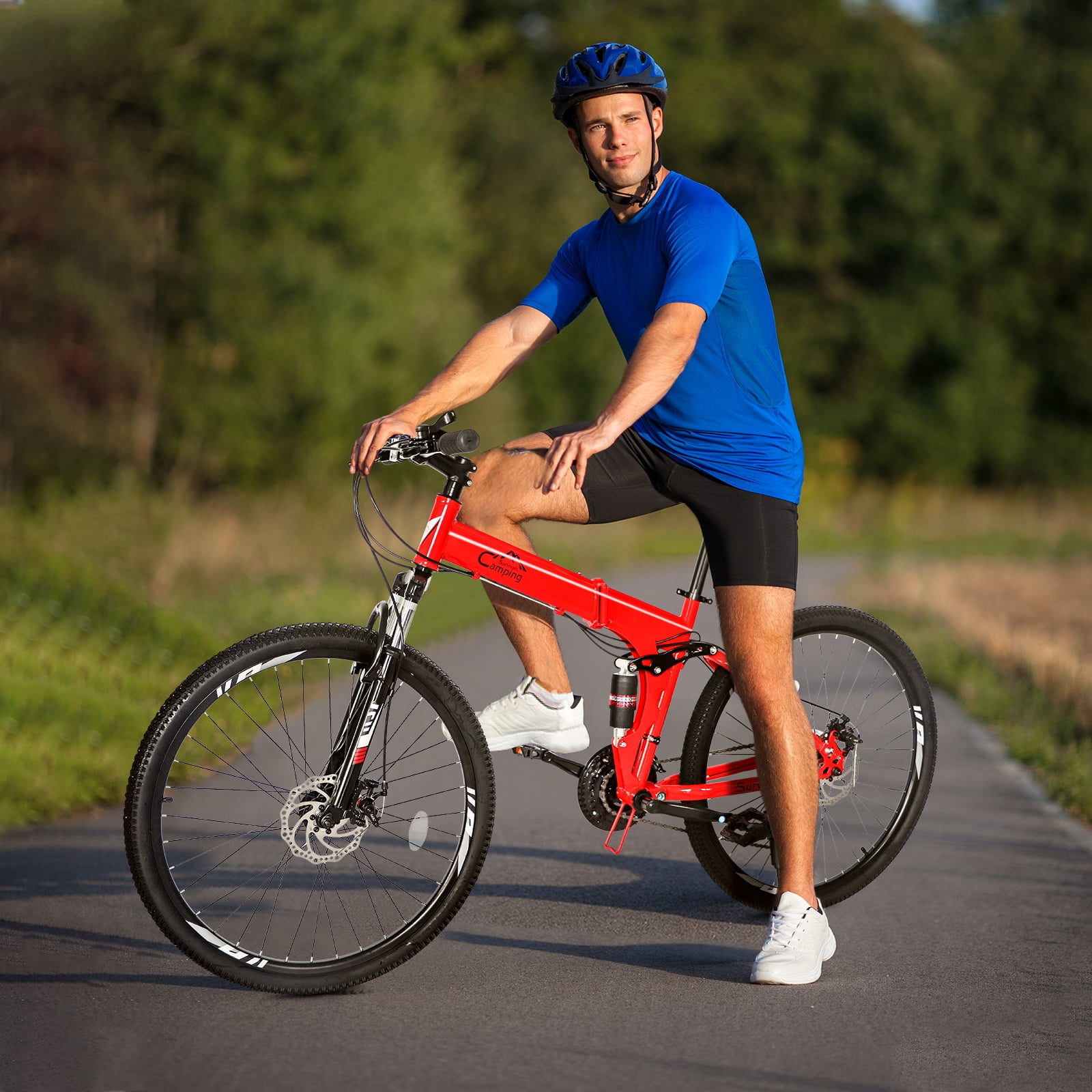 BAYUELSWU 26 Inch Mountain Bike, 21 Speeds Full Suspension Folding Bikes, Mountain Bike with High-Carbon Steel Frame for City, Trail Adventures