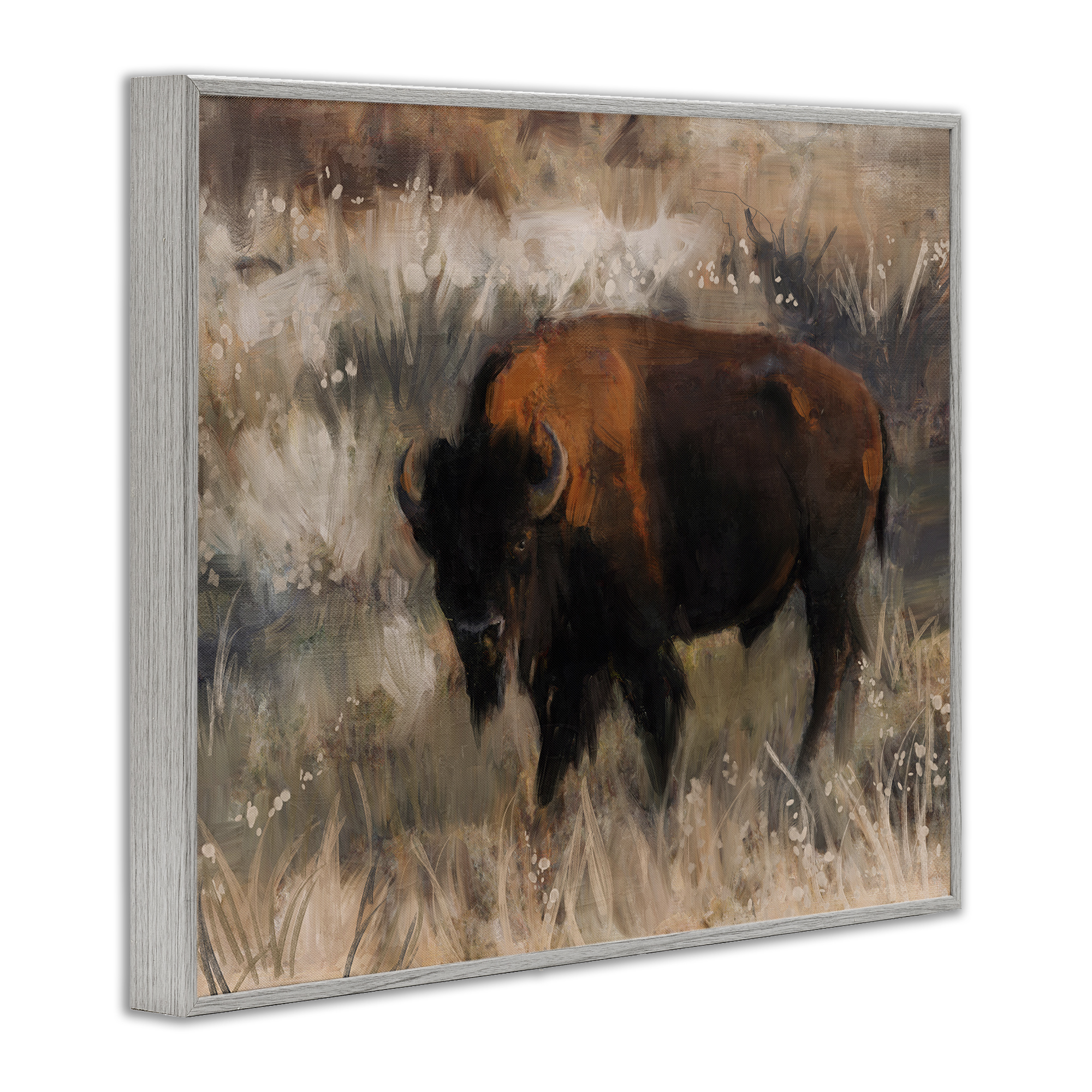 Stupell Industries Traditional Bison Range Animals & Insects Painting Gray Framed Art Print Wall Art, 20 x 16