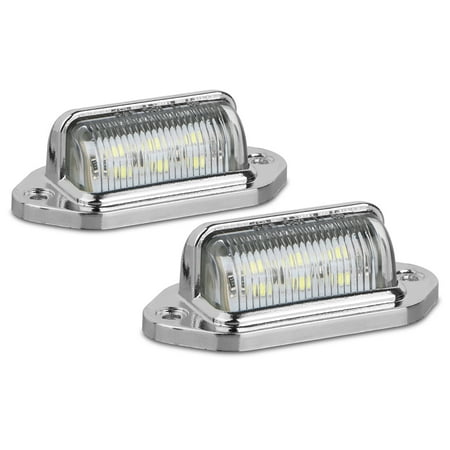 Chrome Led License Tag Light TSV 2Pcs Universal 6-SMD LED License Plate Tag Lights Lamps for Truck SUV Trailer Van ()