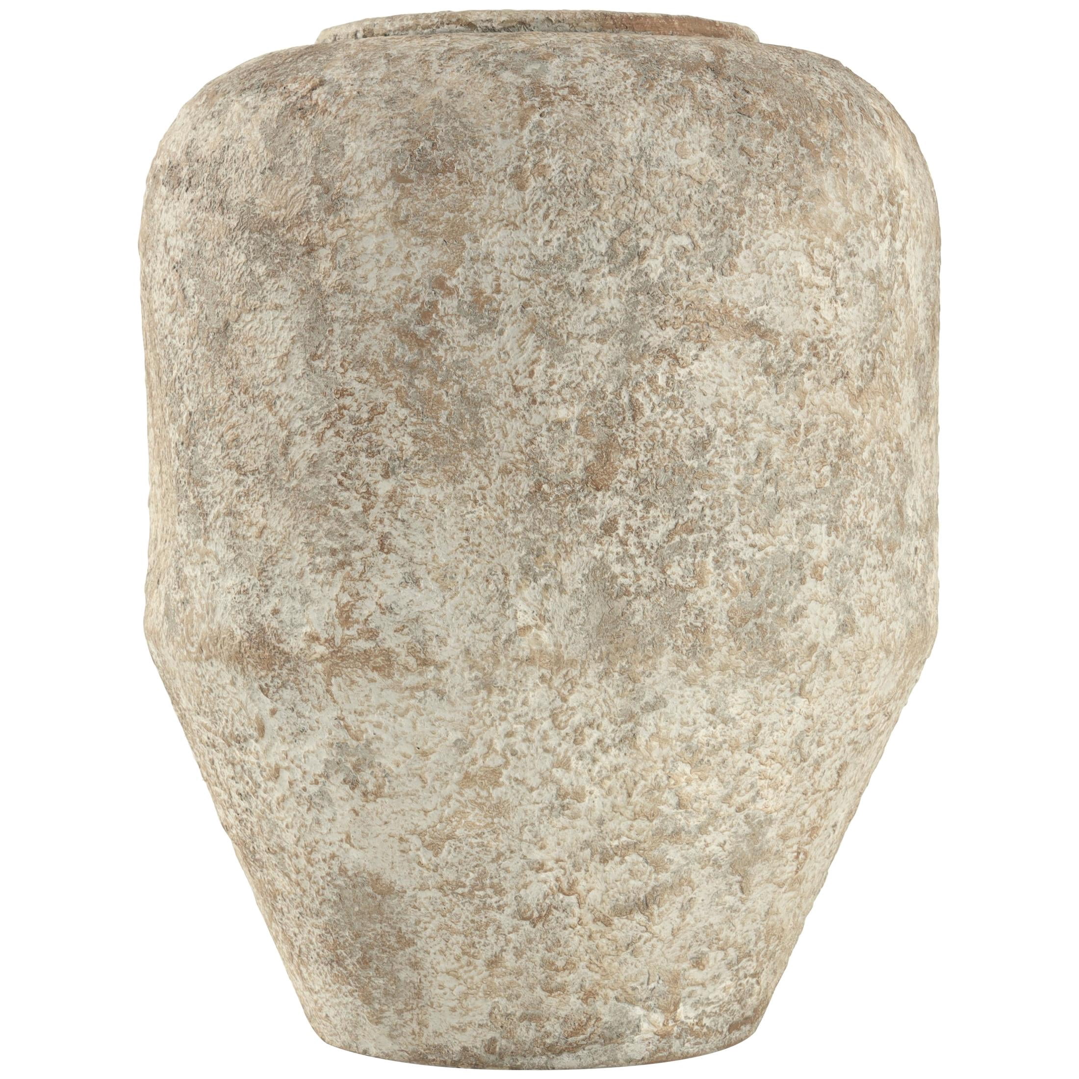 DecMode 15" Handmade Antique Style Distressed Beige Metal Vase