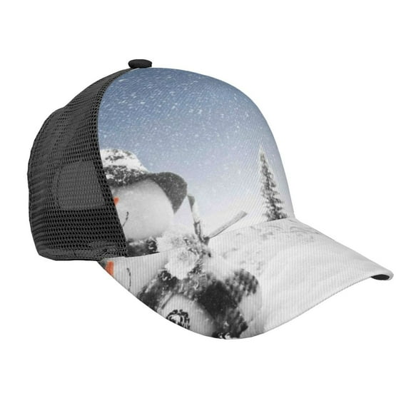 Picia Snowman And Christmas Tree Pattern Trucker Hat,Baseball Cap,Sun Protection Cap,Stylish Headwear,Leisure Cap,Outdoor Sports Cap